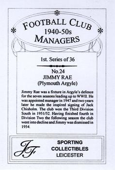 2001 JF Collectibles Football Club Managers 1940-50s #24 Jimmy Rae Back