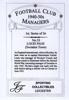 2001 JF Collectibles Football Club Managers 1940-50s #33 Louis Page Back
