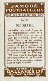 1926 Gallaher Famous Footballers #25 Billy Birrell Back