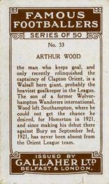 1926 Gallaher Famous Footballers #33 Arthur Wood Back