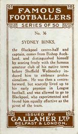 1926 Gallaher Famous Footballers #36 Sid Binks Back