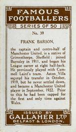 1926 Gallaher Famous Footballers #39 Frank Barson Back