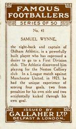 1926 Gallaher Famous Footballers #41 Sam Wynne Back