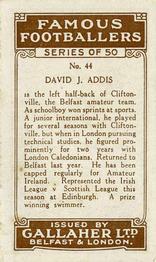 1926 Gallaher Famous Footballers #44 David Addis Back