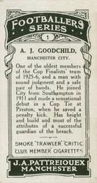 1927 J. A. Pattreiouex Footballers Series 1 #1 Jim Goodchild Back