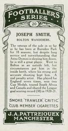 1927 J. A. Pattreiouex Footballers Series 1 #20 Joe Smith Back