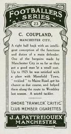 1927 J. A. Pattreiouex Footballers Series 1 #23 Clifford Coupland Back
