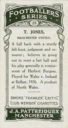 1927 J. A. Pattreiouex Footballers Series 1 #25 Tommy Jones Back