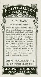 1927 J. A. Pattreiouex Footballers Series 1 #29 Frank Mann Back