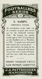 1927 J. A. Pattreiouex Footballers Series 1 #33 Tommy Sampy Back