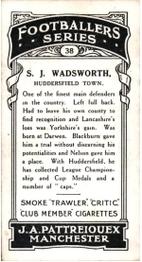 1927 J. A. Pattreiouex Footballers Series 1 #38 Sam Wadsworth Back