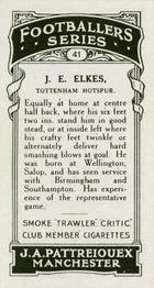 1927 J. A. Pattreiouex Footballers Series 1 #41 Jack Elkes Back
