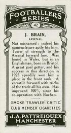 1927 J. A. Pattreiouex Footballers Series 1 #42 Jimmy Brain Back