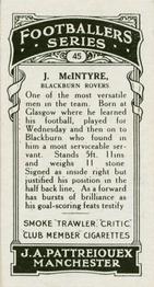 1927 J. A. Pattreiouex Footballers Series 1 #45 Johnny McIntyre Back
