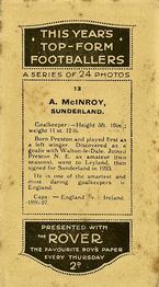 1927 D.C. Thomson / The Rover This Year's Top-Form Footballers #13 Albert McInroy Back
