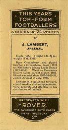 1927 D.C. Thomson / The Rover This Year's Top-Form Footballers #17 Jack Lambert Back