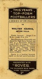 1927 D.C. Thomson / The Rover This Year's Top-Form Footballers #19 Walter Harris Back