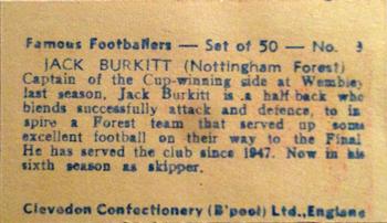 1961 Clevedon Confectionery Famous Footballers #3 Jack Burkitt Back