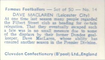 1961 Clevedon Confectionery Famous Footballers #14 Dave MacLaren Back