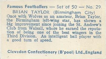 1961 Clevedon Confectionery Famous Footballers #29 Brian Taylor Back