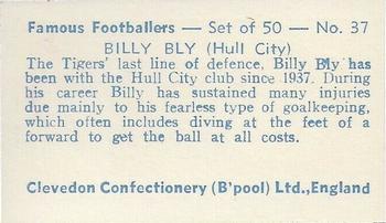 1961 Clevedon Confectionery Famous Footballers #37 Billy Bly Back