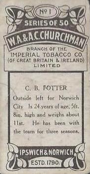 1914 Churchman's Footballers #1 Cecil Potter Back