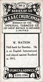 1914 Churchman's Footballers #3 Billy Watson Back