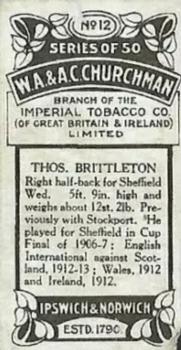 1914 Churchman's Footballers #12 Thomas Brittleton Back