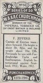 1914 Churchman's Footballers #36 Frank Jefferis Back