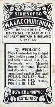 1914 Churchman's Footballers #42 Billy Wedlock Back
