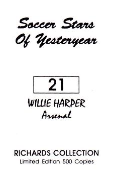 1995 The Richards Collection Soccer Stars of Yesteryear (Series 1) #21 Willie Harper Back