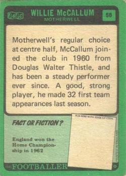 1970-71 A&BC Chewing Gum Footballers (Scottish) #58 Willie McCallum Back