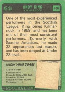 1970-71 A&BC Chewing Gum Footballers (Scottish) #108 Andy King Back