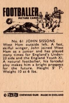 1966-67 A&BC Footballers #61 John Sissons Back