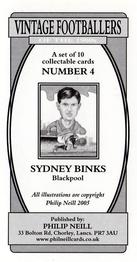 2005 Philip Neill Vintage Footballers Of The 1900's #4 Sid Binks Back