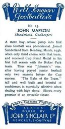 1938 John Sinclair Well Known Footballers (North Eastern Counties) #15 John Mapson Back