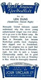 1938 John Sinclair Well Known Footballers (North Eastern Counties) #21 Len Duns Back