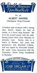 1938 John Sinclair Well Known Footballers (North Eastern Counties) #48 Albert Harris Back