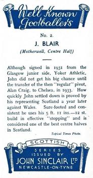 1938 John Sinclair Well Known Footballers (Scottish) #2 John Blair Back
