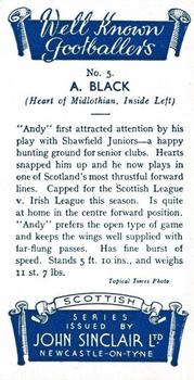 1938 John Sinclair Well Known Footballers (Scottish) #5 Andy Black Back