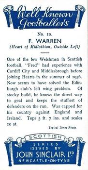 1938 John Sinclair Well Known Footballers (Scottish) #10 Fred Warren Back