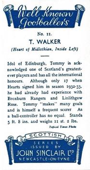 1938 John Sinclair Well Known Footballers (Scottish) #11 Tommy Walker Back