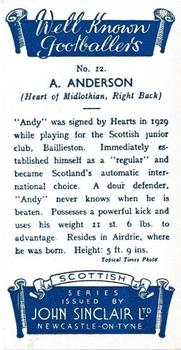 1938 John Sinclair Well Known Footballers (Scottish) #12 Andy Anderson Back