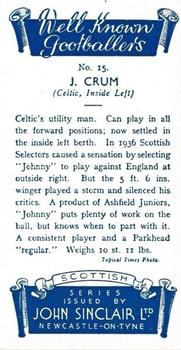 1938 John Sinclair Well Known Footballers (Scottish) #15 Johnny Crum Back