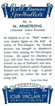 1938 John Sinclair Well Known Footballers (Scottish) #17 Matt Armstrong Back