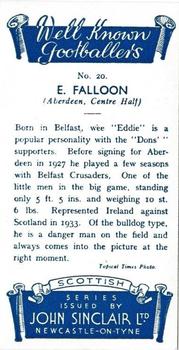 1938 John Sinclair Well Known Footballers (Scottish) #20 Eddie Falloon Back