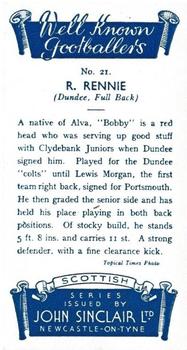 1938 John Sinclair Well Known Footballers (Scottish) #21 Bobby Rennie Back