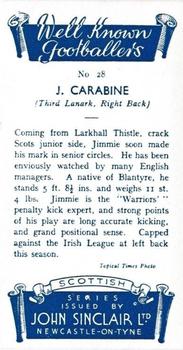 1938 John Sinclair Well Known Footballers (Scottish) #28 Jimmy Carabine Back