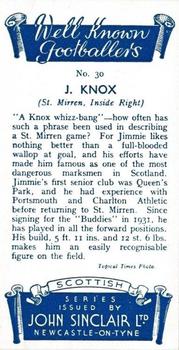 1938 John Sinclair Well Known Footballers (Scottish) #30 Jimmy Knox Back