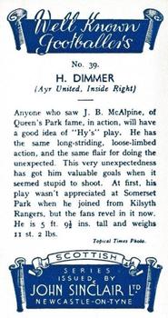 1938 John Sinclair Well Known Footballers (Scottish) #39 Hyam Dimmer Back